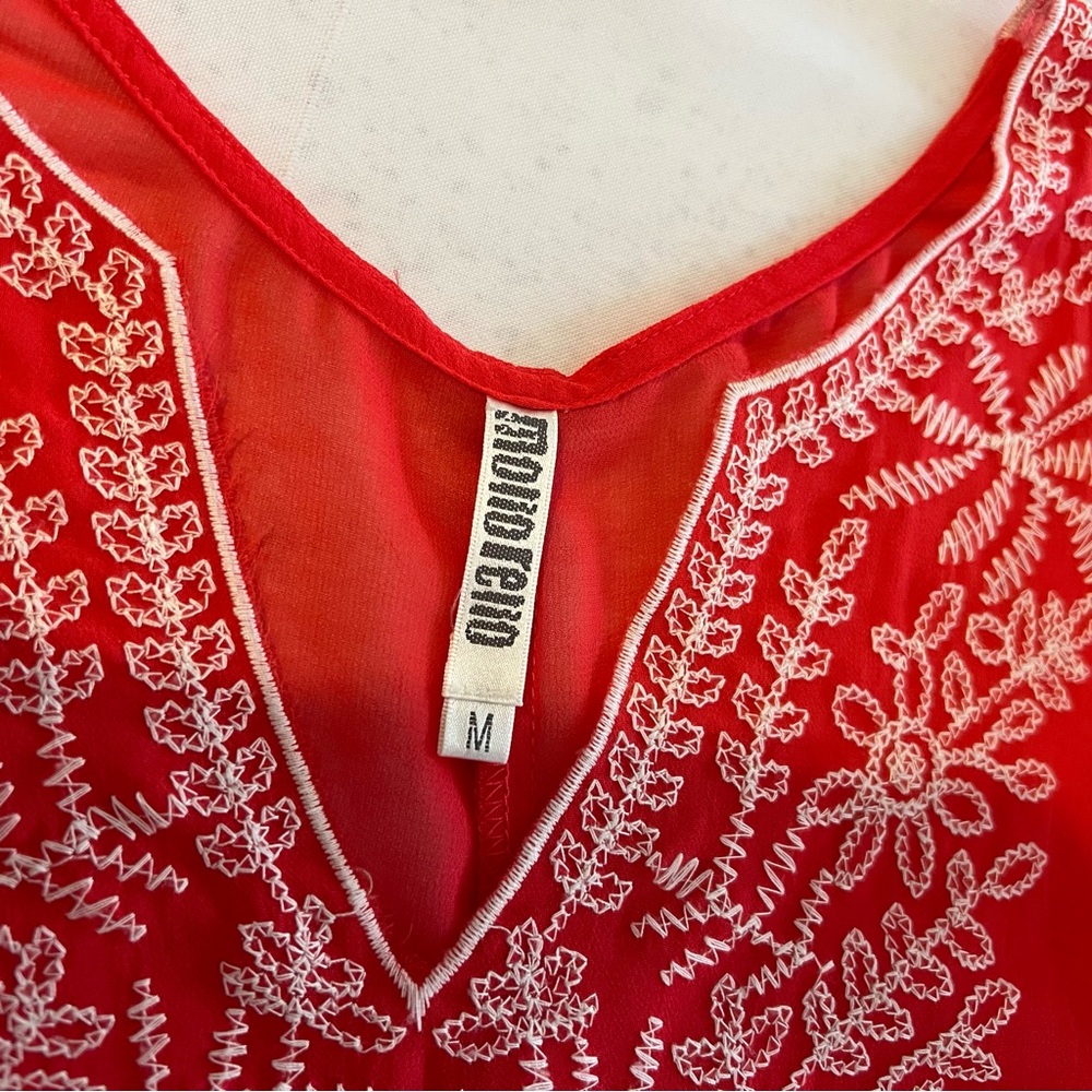 Monoreno Women’s Embroidered Tunic Top Size Medium V-Neck Cover-Up Coral Color - Picture 2 of 16